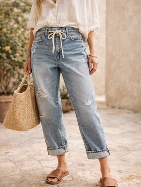 Denimist Harper Shoelace Jeans 29 Slouchy High Rise Relaxed Straight Distressed